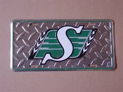 CFL Saskatchewan Riders Green Diamond Cut Metal License Plate