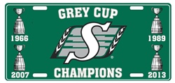 Saskatchewan Roughriders 2013 Champs 4 Cups Tin License Plate
