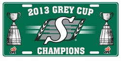 Saskatchewan Roughriders 2013 Champs Tin License Plate